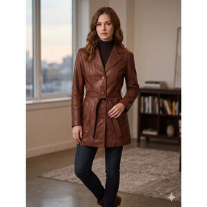 Anthony's Vintage Genuine Leather Belted Jacket Burgundy 12 Gothcore Dark Academ